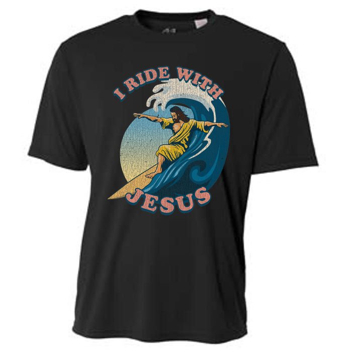 Vintage I Ride With Jesus Surfing Jesus Cooling Performance Crew T-Shirt