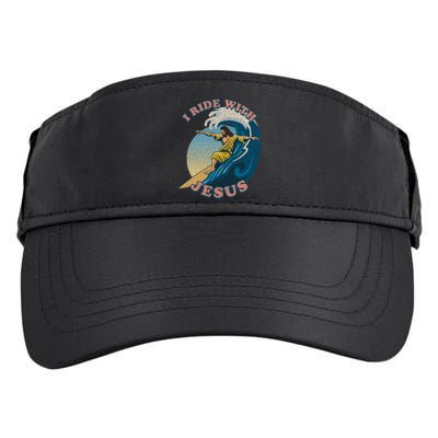 Vintage I Ride With Jesus Surfing Jesus Adult Drive Performance Visor