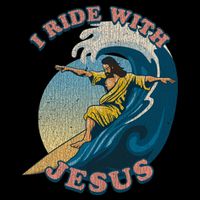 Vintage I Ride With Jesus Surfing Jesus Bucket Hat