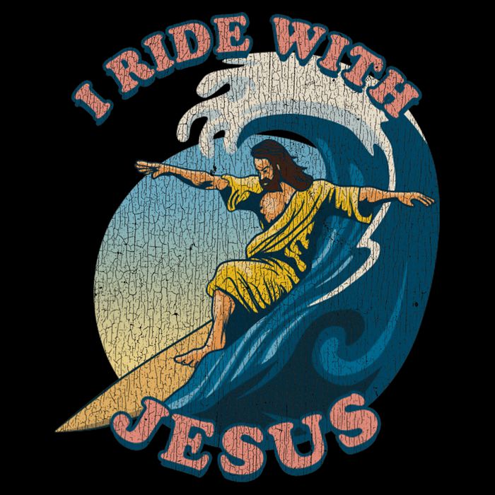 Vintage I Ride With Jesus Surfing Jesus Bucket Hat
