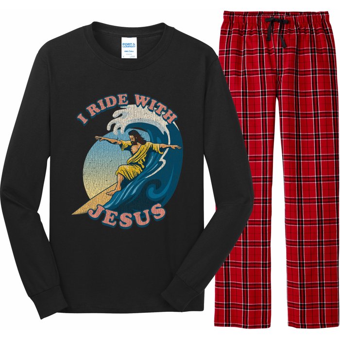 Vintage I Ride With Jesus Surfing Jesus Long Sleeve Pajama Set