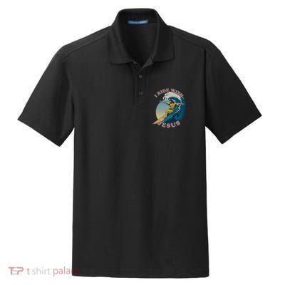 Vintage I Ride With Jesus Surfing Jesus Dry Zone Grid Polo
