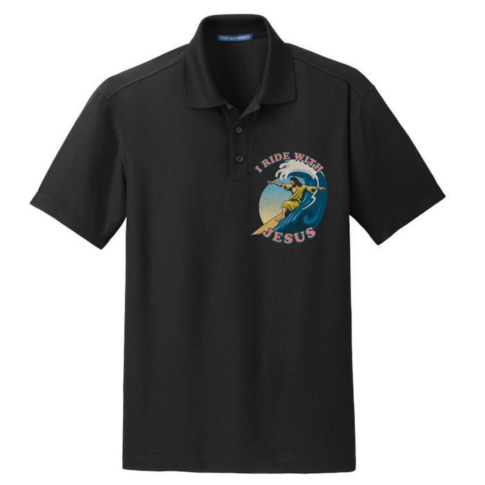 Vintage I Ride With Jesus Surfing Jesus Dry Zone Grid Polo