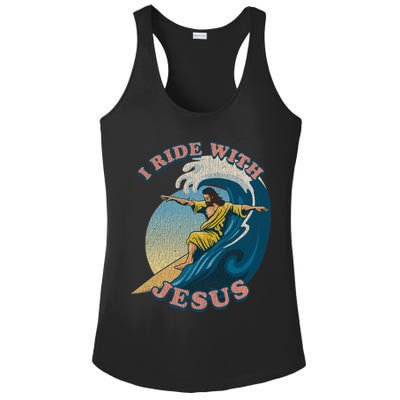 Vintage I Ride With Jesus Surfing Jesus Ladies PosiCharge Competitor Racerback Tank