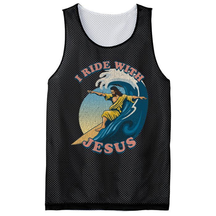 Vintage I Ride With Jesus Surfing Jesus Mesh Reversible Basketball Jersey Tank