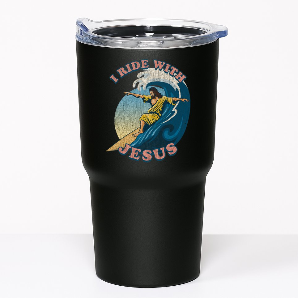Vintage I Ride With Jesus Surfing Jesus Tumbler