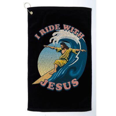 Vintage I Ride With Jesus Surfing Jesus Golf Towel
