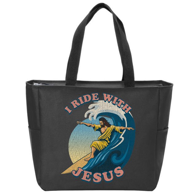 Vintage I Ride With Jesus Surfing Jesus Zip Tote Bag