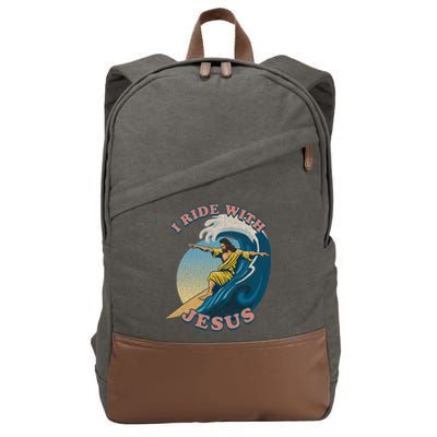 Vintage I Ride With Jesus Surfing Jesus Cotton Canvas Backpack