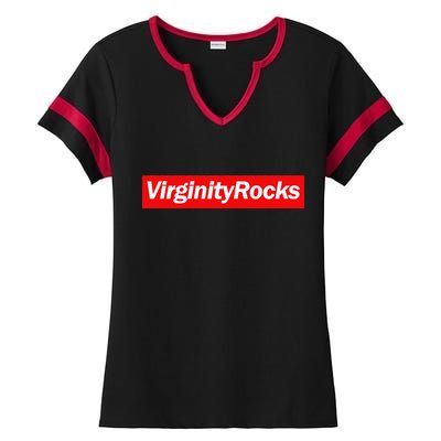 Virginity Rocks Box Logo Ladies Halftime Notch Neck Tee