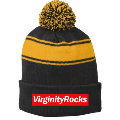 Virginity Rocks Box Logo Stripe Pom Pom Beanie