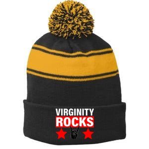 Virginity Rocks Hand Sign Stripe Pom Pom Beanie