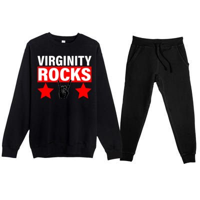 Virginity Rocks Hand Sign Premium Crewneck Sweatsuit Set