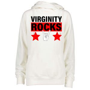 Virginity Rocks Hand Sign Womens Funnel Neck Pullover Hood