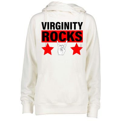 Virginity Rocks Hand Sign Womens Funnel Neck Pullover Hood