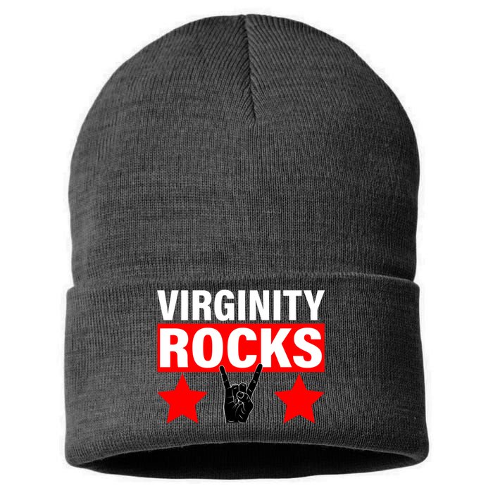 Virginity Rocks Hand Sign Sustainable Knit Beanie