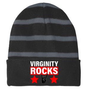 Virginity Rocks Hand Sign Striped Beanie with Solid Band