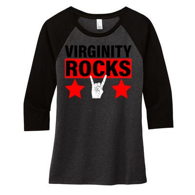 Virginity Rocks Hand Sign Women's Tri-Blend 3/4-Sleeve Raglan Shirt