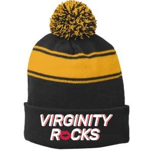 Virginity Rocks Kiss Lips Stripe Pom Pom Beanie