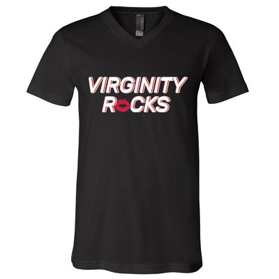 Virginity Rocks Kiss Lips V-Neck T-Shirt