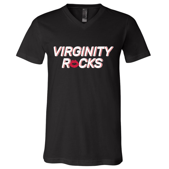 Virginity Rocks Kiss Lips V-Neck T-Shirt