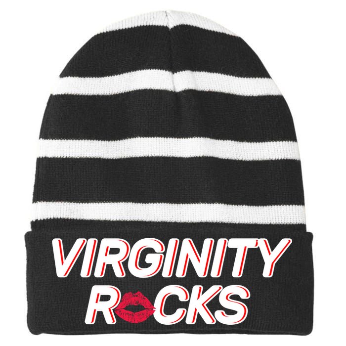 Virginity Rocks Kiss Lips Striped Beanie with Solid Band