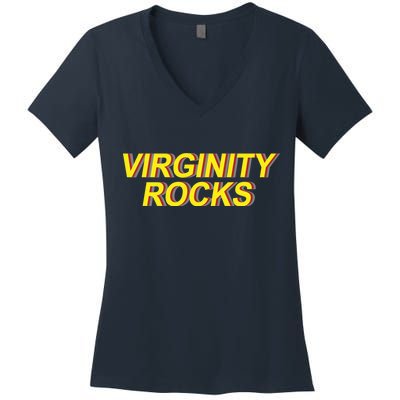 Virginity Rocks Retro Funny Women's V-Neck T-Shirt