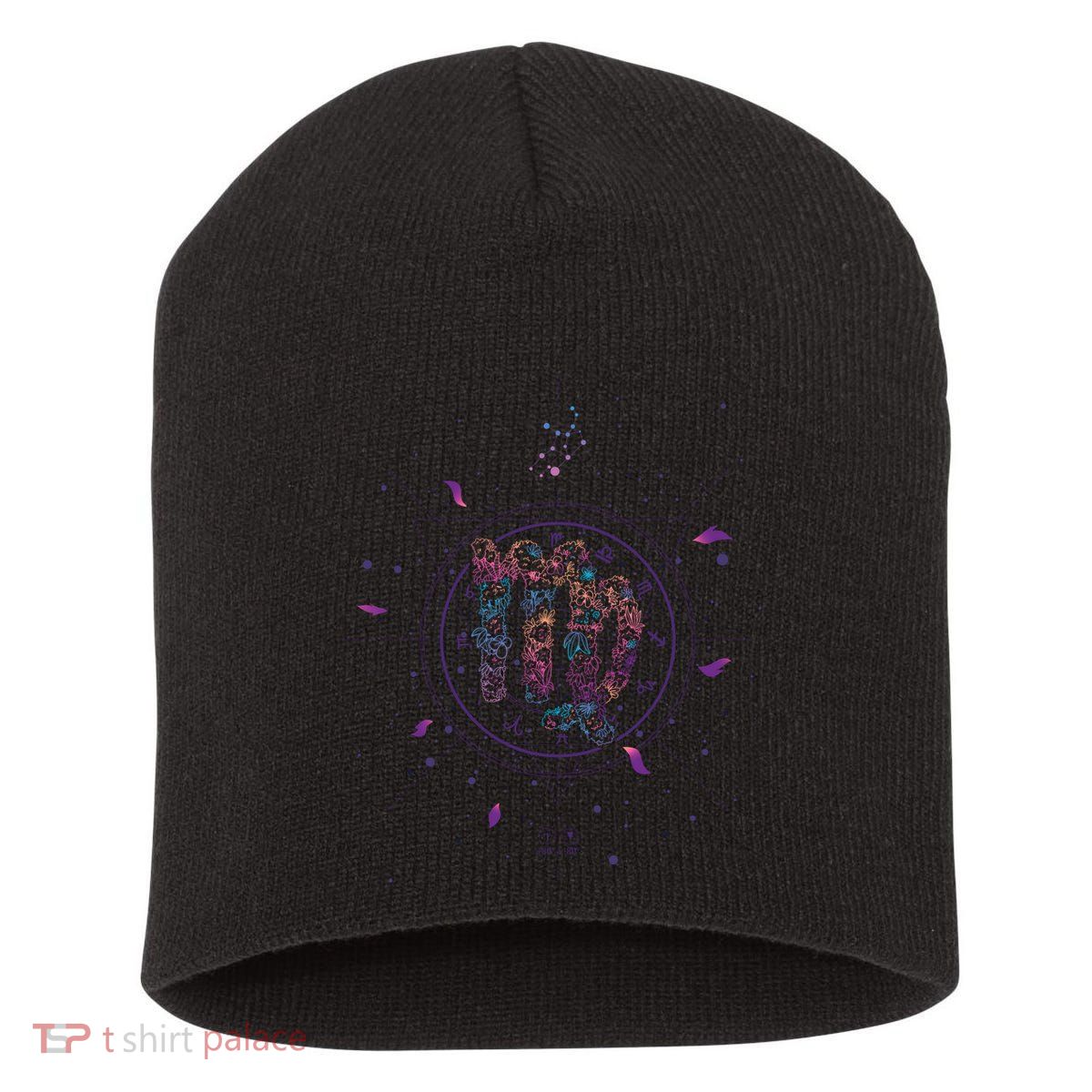Virgo Floral Zodiac Short Acrylic Beanie