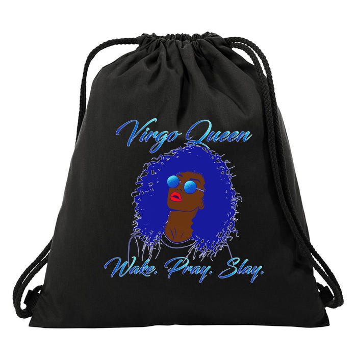 Virgo Queen Wake Pray Slay Drawstring Bag