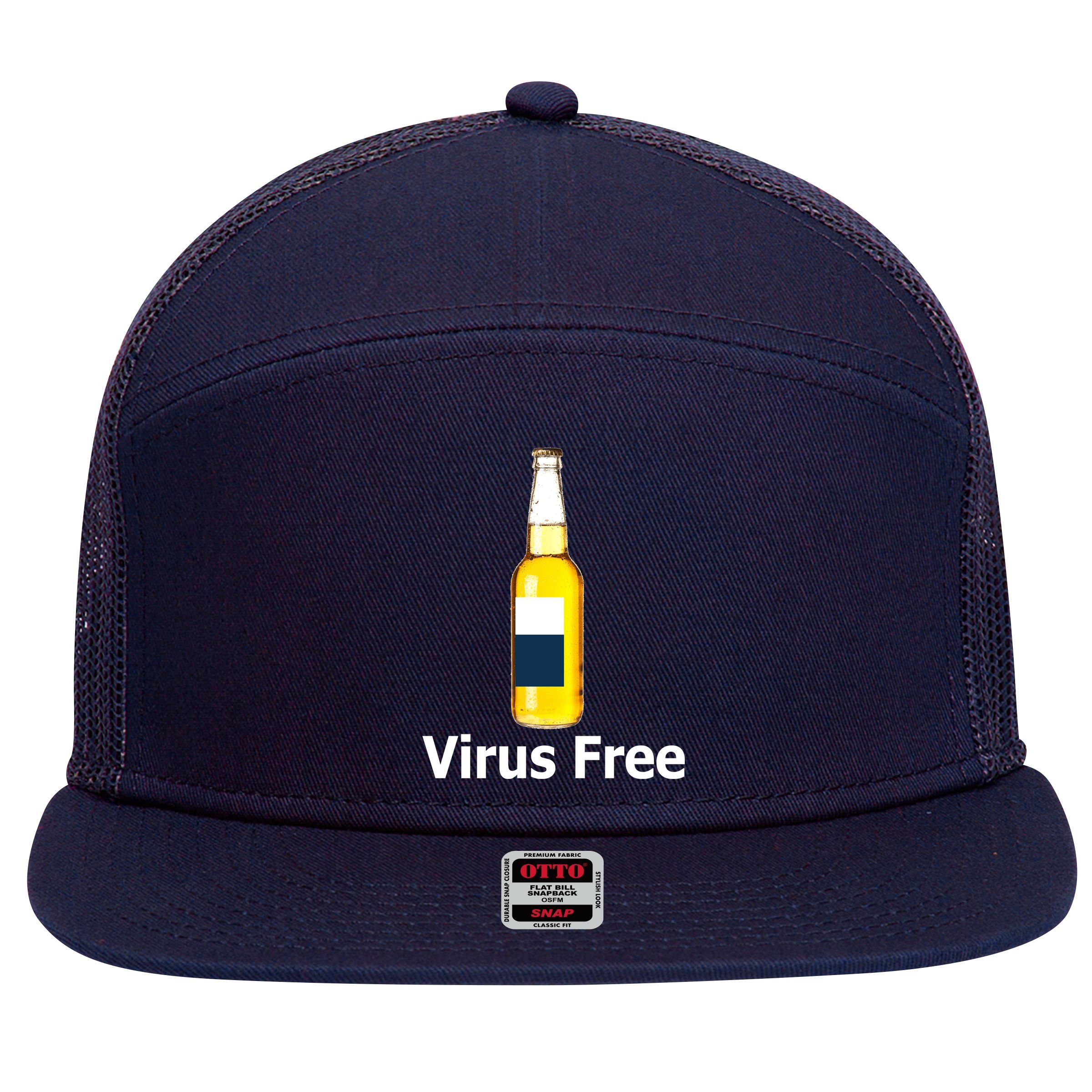 Virus Free Beer Bottle 7 Panel Mesh Trucker Snapback Hat