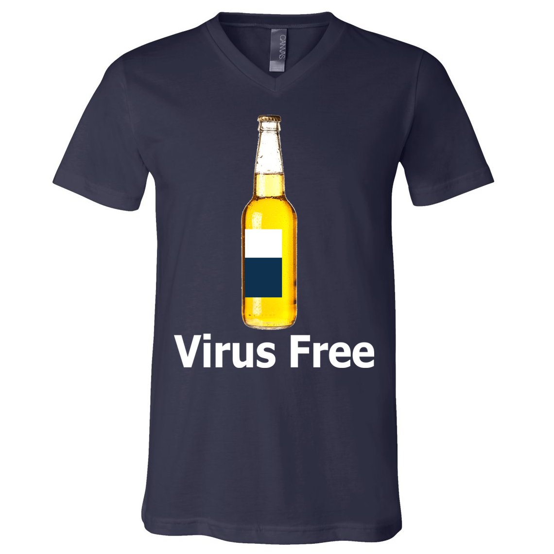 Virus Free Beer Bottle V-Neck T-Shirt