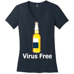 Virus Free Beer Bottle Women's V-Neck T-Shirt