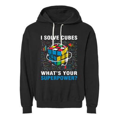 Vintage I Solve Cubes Superpower Funny Speed Cubing Garment-Dyed Fleece Hoodie