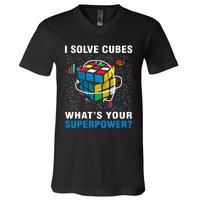 Vintage I Solve Cubes Superpower Funny Speed Cubing V-Neck T-Shirt