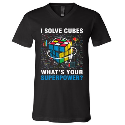 Vintage I Solve Cubes Superpower Funny Speed Cubing V-Neck T-Shirt