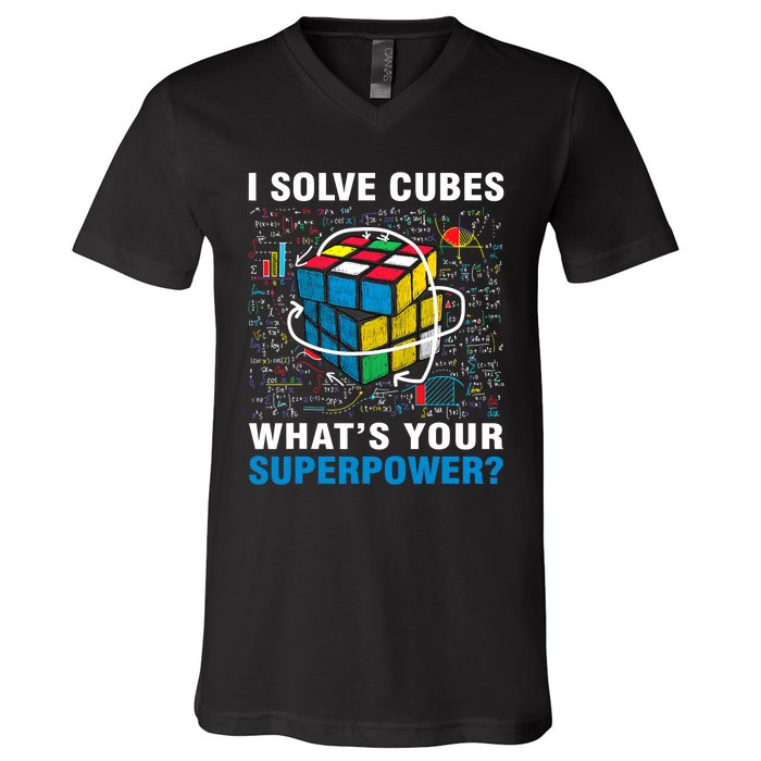 Vintage I Solve Cubes Superpower Funny Speed Cubing V-Neck T-Shirt