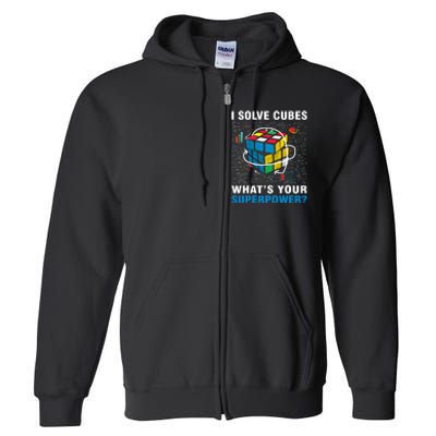 Vintage I Solve Cubes Superpower Funny Speed Cubing Full Zip Hoodie