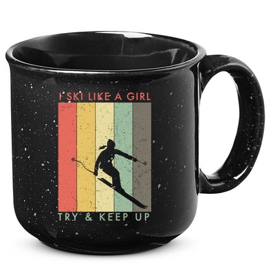 Vintage I Ski Like A Girl Try To Keep Up Funny Skiing Gift For Skier 15oz Campfire Ceramic Mug