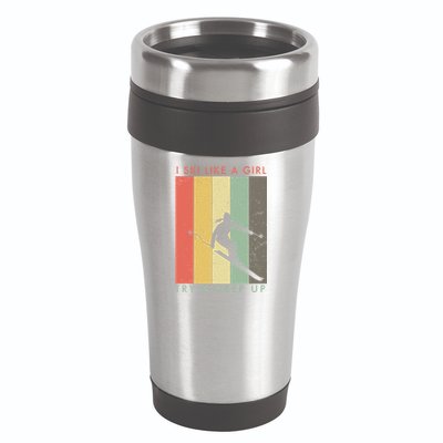 Vintage I Ski Like A Girl Try To Keep Up Funny Skiing Gift For Skier 16oz Travel Tumbler