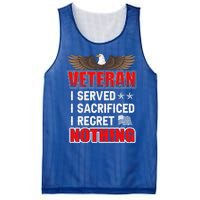 Veteran I Served I Sacrificed I Regret Nothing Gift Mesh Reversible Basketball Jersey Tank