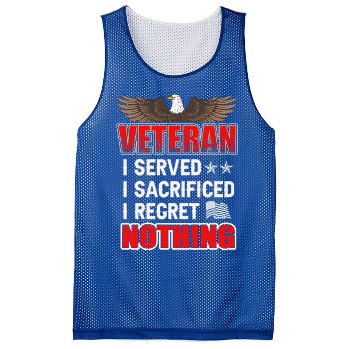 Veteran I Served I Sacrificed I Regret Nothing Gift Mesh Reversible Basketball Jersey Tank