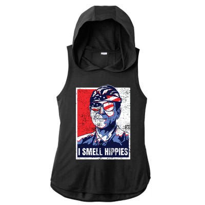 Vintage I Smell Hippies 4th Of July Merica Ladies PosiCharge Tri-Blend Wicking Draft Hoodie Tank