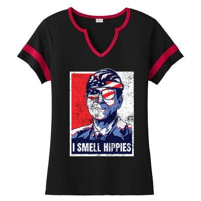 Vintage I Smell Hippies 4th Of July Merica Ladies Halftime Notch Neck Tee