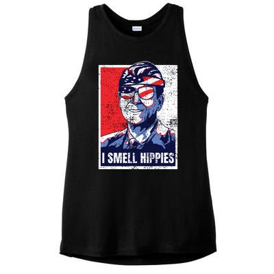 Vintage I Smell Hippies 4th Of July Merica Ladies PosiCharge Tri-Blend Wicking Tank