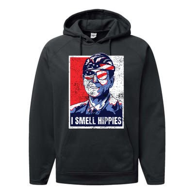 Vintage I Smell Hippies 4th Of July Merica Performance Fleece Hoodie