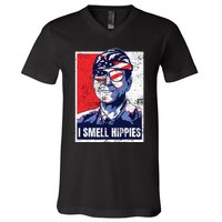 Vintage I Smell Hippies 4th Of July Merica V-Neck T-Shirt