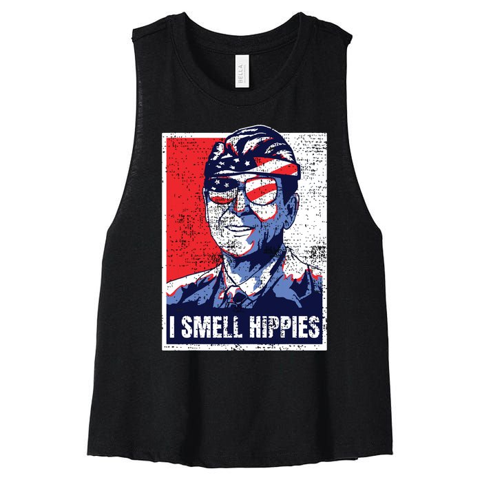 Vintage I Smell Hippies 4th Of July Merica Women's Racerback Cropped Tank