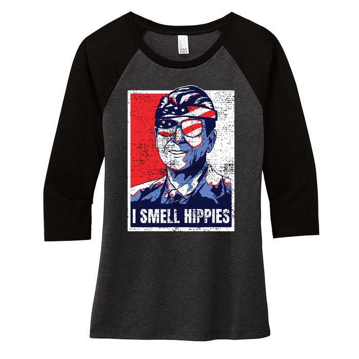 Vintage I Smell Hippies 4th Of July Merica Women's Tri-Blend 3/4-Sleeve Raglan Shirt