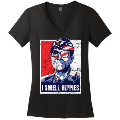 Vintage I Smell Hippies 4th Of July Merica Women's V-Neck T-Shirt