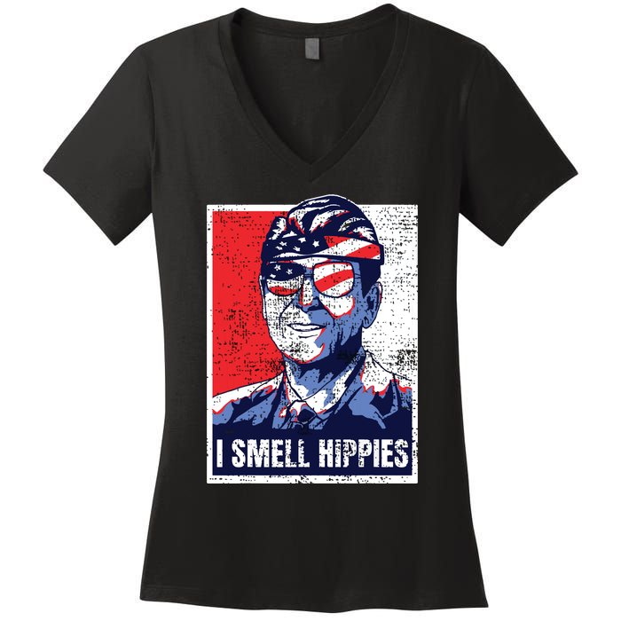 Vintage I Smell Hippies 4th Of July Merica Women's V-Neck T-Shirt